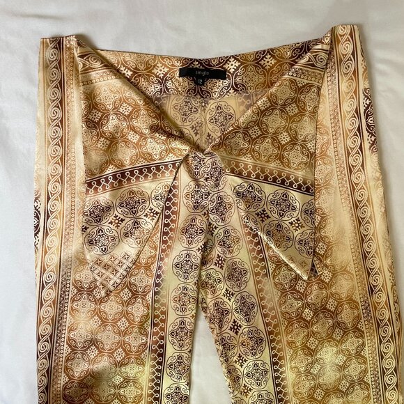 Vintage Y2k 100% Silk Stretch Pants Size 12 Boho Tie Front Straight Leg - Picture 3 of 13